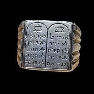 Vtg Judaica Mens Sz 11 Hebrew 10 Commandments 21g Sterling Silver Jewish Jewelry